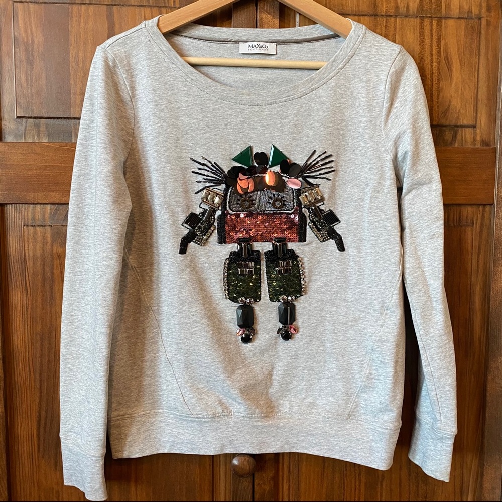 MAX & CO SOFT-WEAR Light Gray Robot Sweater